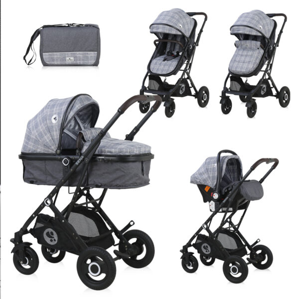 Lorelli Baby Stroller SENA Set Grey Squared Πολυκαρότσι 3 σε 1