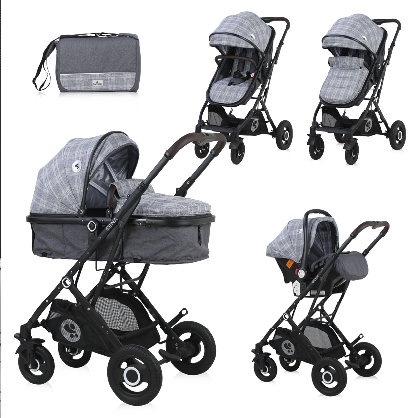 Lorelli Baby Stroller SENA Set Grey Squared Πολυκαρότσι 3 σε 1