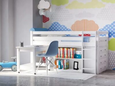 Υπερυψωμένο παιδικό κρεβάτι “PRIME PLUS” λευκό οξιά