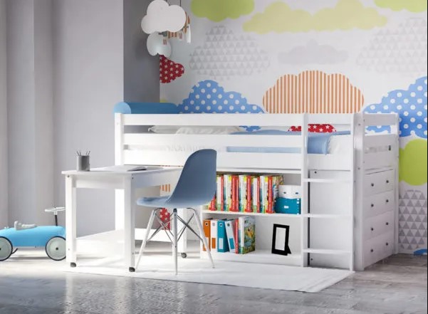 Υπερυψωμένο παιδικό κρεβάτι “PRIME PLUS” λευκό οξιά