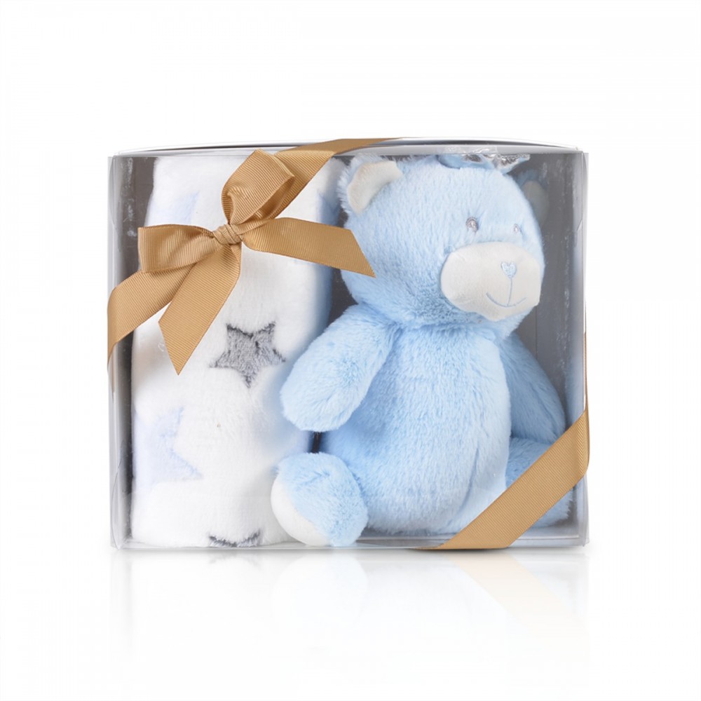 Cangaroo Βρεφική Κουβέρτα Αγκαλιάς & Λίκνου 90×75 cm με Λούτρινο Ζωάκι “Blue Bear “