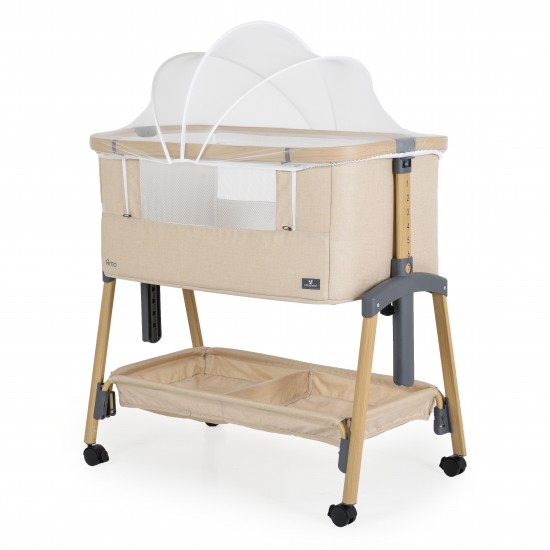 Baby Crib AMO Beige – Βρεφικό Λίκνο Co-Sleeper Cangaroo με Ρυθμιζόμενο Ύψος & Anti-Reflux