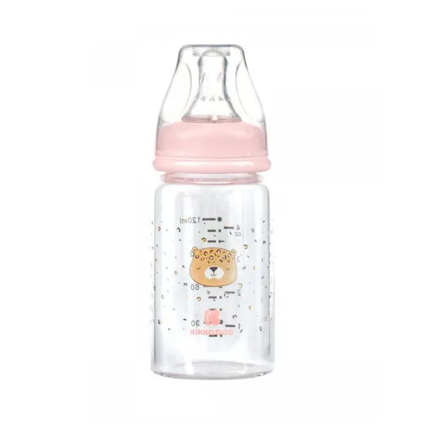 KikkaBoo Savanna Γυάλινο Μπιμπερό 120ml με Θηλή Σιλικόνης Αντι-Κολικών 0+ Μηνών