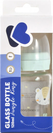 KikkaBoo Jungle King Mint Γυάλινο Μπιμπερό 120ml με Αντικολική Θηλή Σιλικόνης 0m+