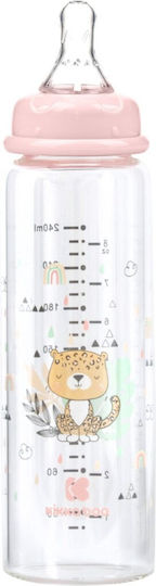 KikkaBoo Savanna Pink Γυάλινο Μπιμπερό 240ml με Θηλή Σιλικόνης Κατά των Κολικών 3m+