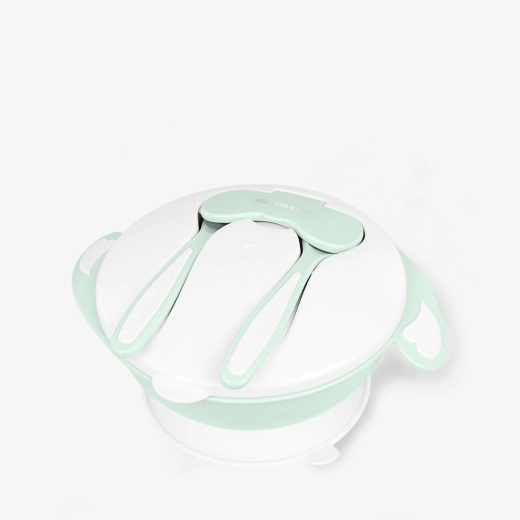 KikkaBoo 4in1 Mint Σετ Φαγητού Μωρού με Βεντούζα – Μπολ, Πιάτο, Κουτάλι & Πιρούνι 700ml 6+ Μηνών