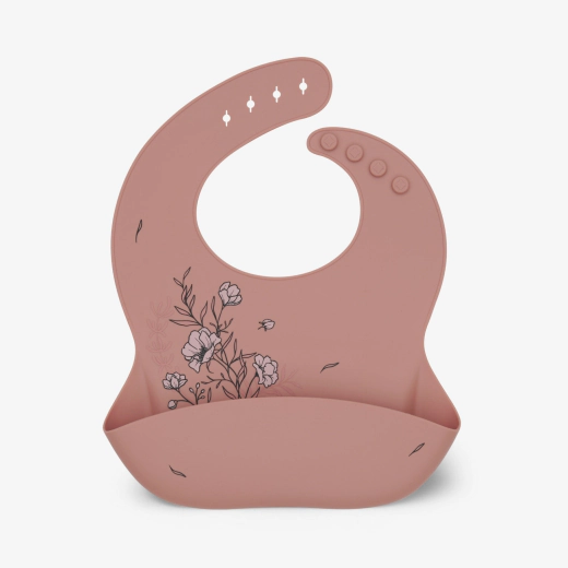 KikkaBoo Platinum Silicone Flora Blush Σαλιάρα Σιλικόνης με Τσέπη Συλλογής Τροφών 6+ Μηνών