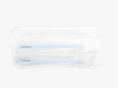 KikkaBoo Silicone Spoons Blue Σετ 2 Κουτάλια Σιλικόνης με Θήκη 4+ Μηνών BPA Free
