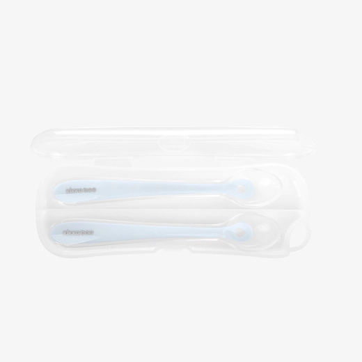 KikkaBoo Silicone Spoons Blue Σετ 2 Κουτάλια Σιλικόνης με Θήκη 4+ Μηνών BPA Free