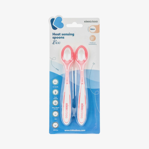 KikkaBoo Boo Pink Σετ 2 Κουταλιών Αισθητήρα Θερμοκρασίας 6+ Μηνών BPA Free