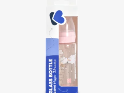 KikkaBoo Hippo Dreams Pink Γυάλινο Μπιμπερό 240ml με Θηλή Σιλικόνης Αντι-Κολικών 3+ Μηνών