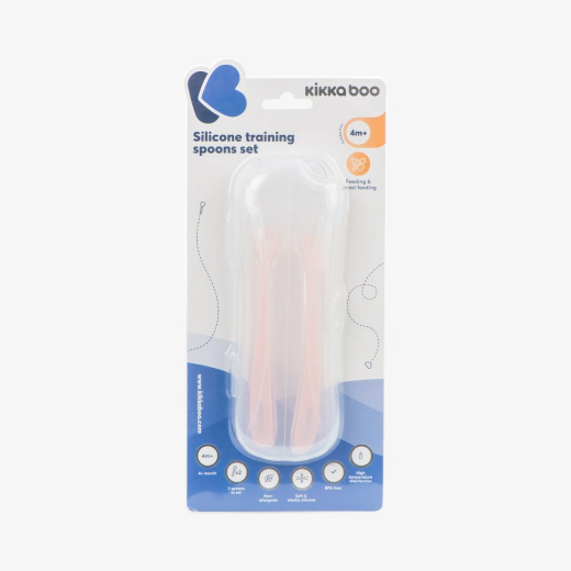 KikkaBoo Silicone Spoons Pink Σετ 2 Κουτάλια Σιλικόνης με Θήκη 4+ Μηνών BPA Free