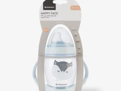 KikkaBoo Happy Face Blue Εκπαιδευτικό Ποτηράκι με Στόμιο Σιλικόνης 200ml 8+ Μηνών