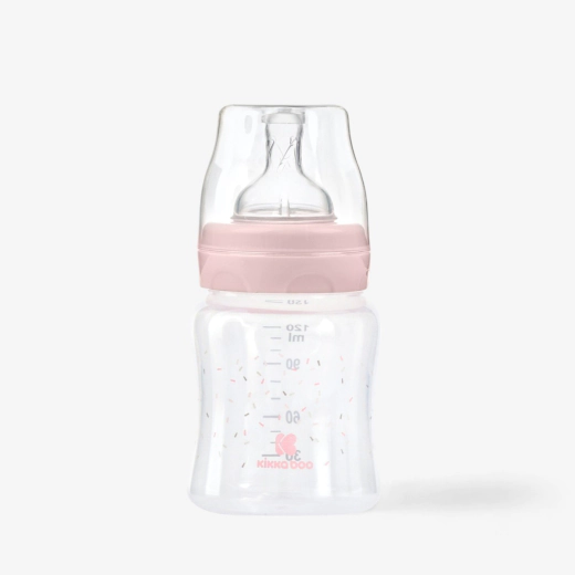KikkaBoo Hippo Dreams Pink Γυάλινο Μπιμπερό 120ml με Θηλή Σιλικόνης Αντι-Κολικών 0+ Μηνών