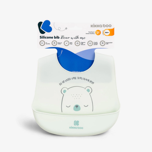 KikkaBoo Bear With Me Mint Σαλιάρα Σιλικόνης με Τσέπη Συλλογής Τροφών 4+ Μηνών BPA Free