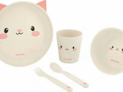 KikkaBoo Cat Pink Σετ Φαγητού από Bamboo 5 Τεμαχίων Οικολογικό Παιδικό Σετ Σίτισης