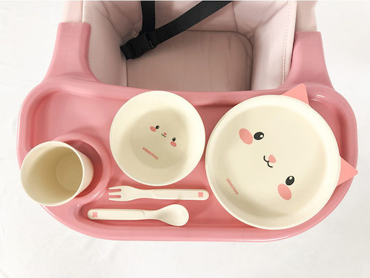 KikkaBoo Cat Pink Σετ Φαγητού από Bamboo 5 Τεμαχίων Οικολογικό Παιδικό Σετ Σίτισης