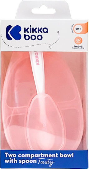 KikkaBoo Tasty Pink Σετ Φαγητοδοχείου με Μπολ 2 Χωρισμάτων & Κουταλάκι BPA Free 6m+