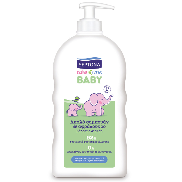 SEPTONA Baby Calm N’ Care Απαλό Βρεφικό Σαμπουάν & Αφρόλουτρο με Βάλσαμο & Αλόη 500ml