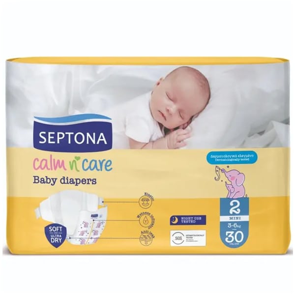 SEPTONA Calm N’ Care Baby Πάνες Mini No2 για 3-6kg – 30 Τεμάχια
