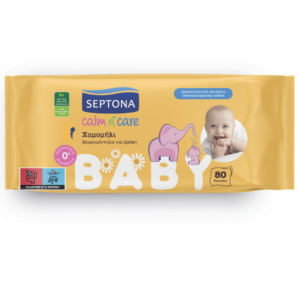 Septona Calm n’ Care Μωρομάντηλα με Χαμομήλι 80 Τεμάχια