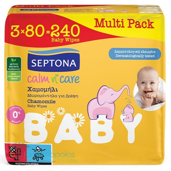 eptona Calm n’ Care Μωρομάντηλα με Χαμομήλι Multipack 3×80 Τεμάχια – 240 Τεμάχια