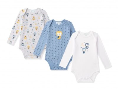 AMOMI 71018 – Σετ 3 Βρεφικά Κορμάκια Μακρυμάνικα Owl Blue 24M / 92 cm