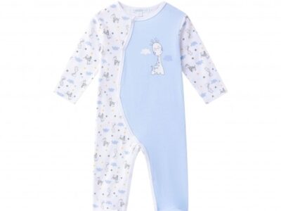 AMOMI Βαμβακερό Βρεφικό Φορμάκι Giraffe Σιέλ -9m-74cm