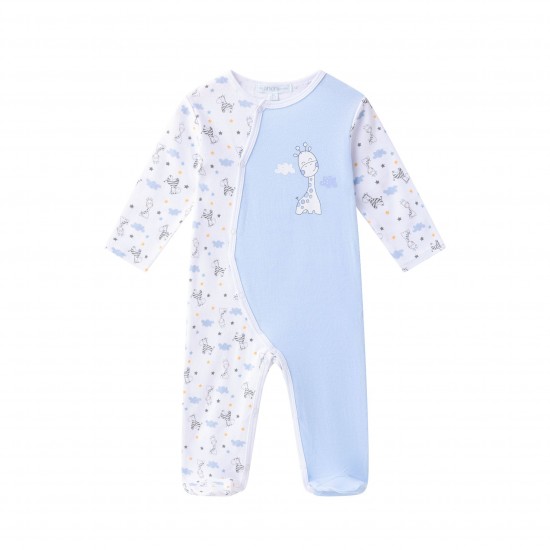 AMOMI Βαμβακερό Βρεφικό Φορμάκι Giraffe Σιέλ -9m-74cm